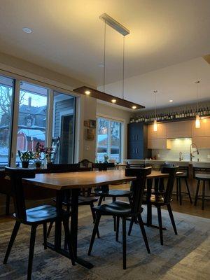 Modern table chandelier installed