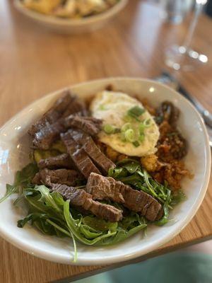 Kimchi fried rice with steak