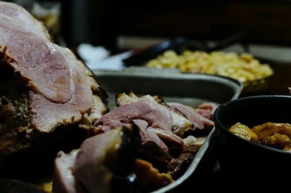 Smoked ham with blackberry bourbon glaze