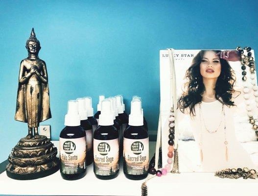 Just in stock smokeless Sage and Palo Santo room sprays elevate, purify, cleanse and calm your sacred space!