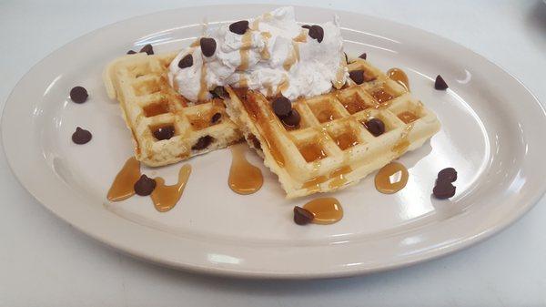 Waffles with fresh whip cream.