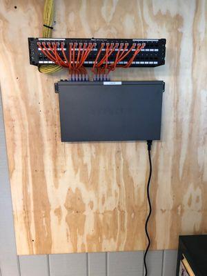 Run data cable, install patch panel, install customer network switches with patch cables