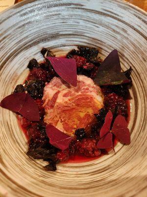 pork rillette, blackbetter, verjus kelp broth, sourdough (not pictured)