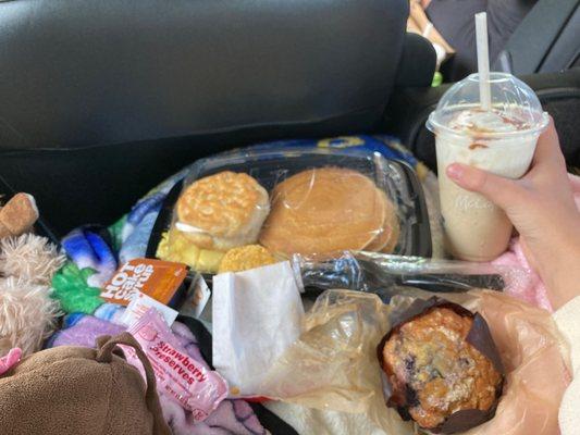 Big Breakfast with Hotcakes McCaf Blueberry Muffin Caramel Frapp