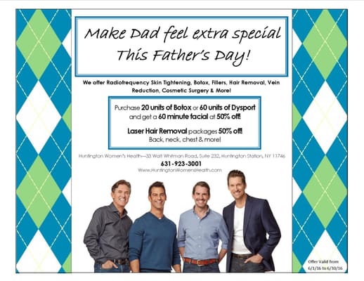 Take care of your man this year for Father's Day! We offer all services and treatments for men as well! Bro-tox, laser hair removal & more!