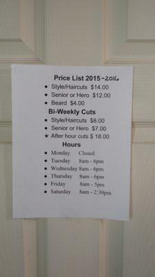 Prices/Rates (2016)