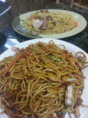 Veggie lo mein and beef fried rice. A little lacking in veggies but the flavor was good.