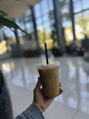 iced honey bee latte with oat milk