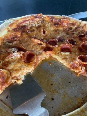 Nice greasy pepperoni pizza.