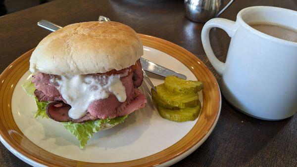 Roast beef with horseradish mayo on a Costanzo roll