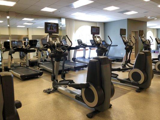 Lots of cardio machines with individual television screens