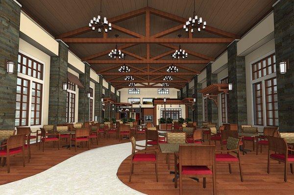 Artists rendering of the Memory Care of Simpsonville grand dining room.