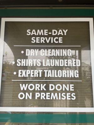 Same Day : Dry Cleaning, Shirt Laundered, Expert Tailoring