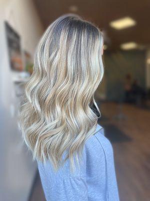 Blonde balayage with money piece- lighter and Brighter package