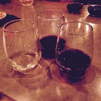 Dry wine flight: Chardonnay, Malbec, Pinot Noir