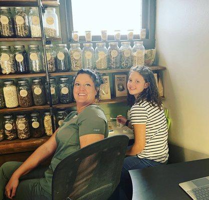 Rachel (office manager) and her daughter hard at work