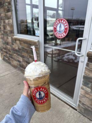 Iced Carmel latte with oat milk