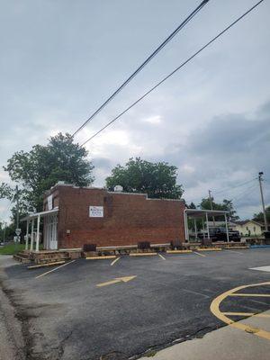 Parking lot, there is also a  backdoor entrance for the handicap.