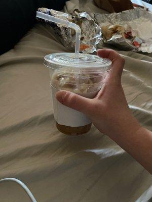 Iced coffee with a bendy straw!