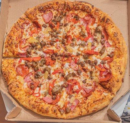 Large MeatZZa with pineapples and red peppers