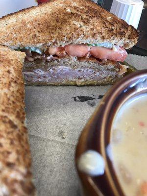 Turkey Club sandwich w white bean soup