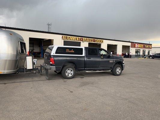 New trailer tires, trailer brake adjustment, and tire pressure checked! Back on the road!