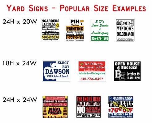 Our most popular sign sizes.