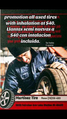 promotion all used tires with inhalation at $40