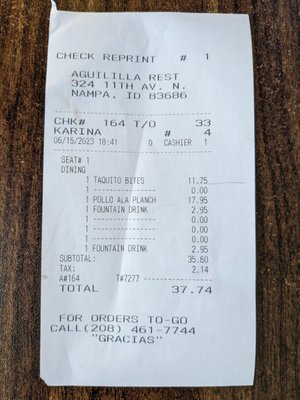 Bill for two people