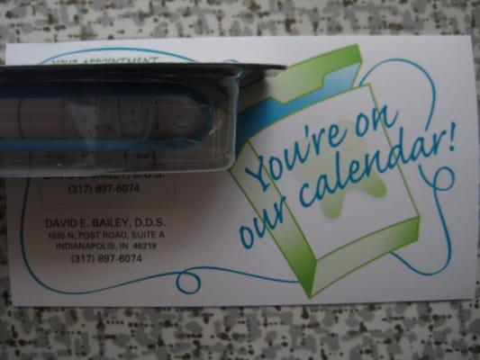 The nifty appointment reminder card that has a sticker you can peel and stick to your calendar.