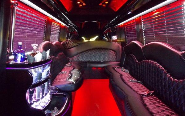 Mercedes Sprinter Limousine has an incredible light show that works with the knockout Kenwood sound system.