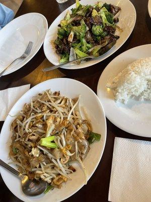 Chicken Noodle and Mongolian Beef with Broccoli. Delicious