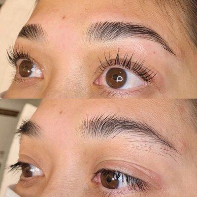 Brow Lamination (includes brow shaping/wax) and Lash lift before & after by Ilene.