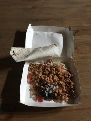 Chicken Fresca bowl, and a burrito