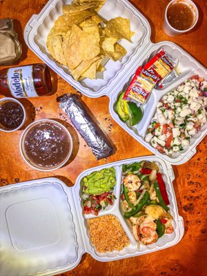 Ceviche and Fresh Gulf Shrimp Fajitas A La Parilla