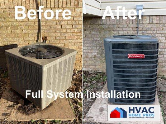 Outdoor condenser installation - before and after