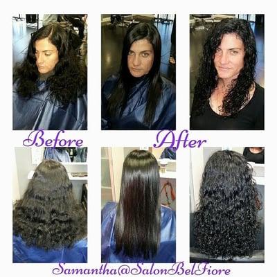 Brazilian Blowout! Middle: results when blown out Last: results when worn curly Either way: Smooth, frizz-free, shiny, more manageable hair!