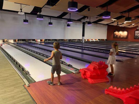 Bowling alley with bumpers.