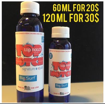 Big.Surf Big Surf is available in both 60ml  for $20 and 120ml for $30 sizes. Nicotine vapor levels include 0mg, 3mg, 6mg, 9mg, and 12mg.