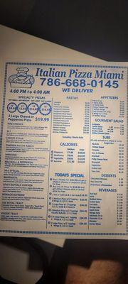 Menu flyer