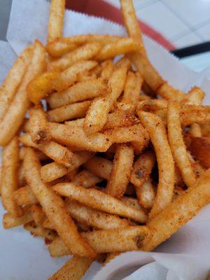 Regular fries. Mega. Chili bbq