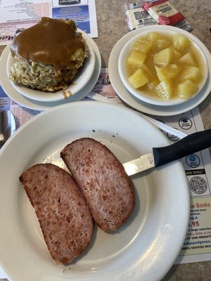 Ham load entree. Pineapple sauce and stuffing.