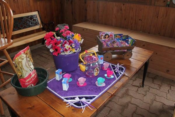 The stable set up for a tea party at a Pony Play Date!