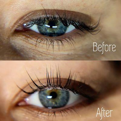 Before and after our Keratin lash lift.