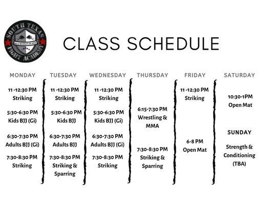 2020 Class Schedule