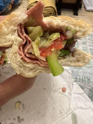 Sub with 3 very thin slices of meat!