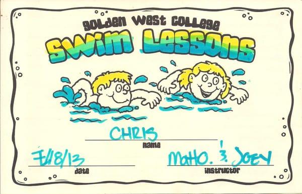 This is my son's "diploma" from his swimming lessons.  :)