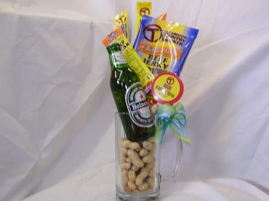 Beer and jerky with in shell peanuts!