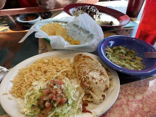 Lunch Shrimp Fajita Quesadilla, Small Side of Fresh Guacamole & "The" Philly Burrito