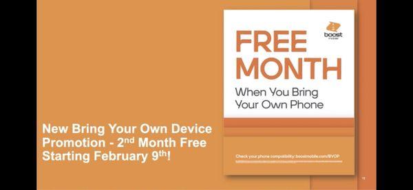 Bring your own device and get a free month of service  On boost